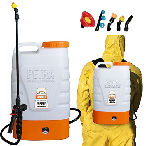 PetraTools 3-Gallon Battery Powered Backpack Sprayer – Extended Spray Time Long-Life Battery - New HD Wand Included, Wide Mouth Lid, Comes with Multiple Nozzles & Battery Included, 65+ PSI - HD3000