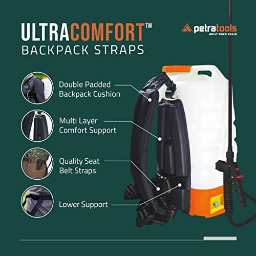 PetraTools 3-Gallon Battery Powered Backpack Sprayer – Extended Spray Time Long-Life Battery - New HD Wand Included, Wide Mouth Lid, Comes with Multiple Nozzles & Battery Included, 65+ PSI - HD3000