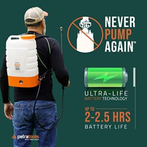 PetraTools 3-Gallon Battery Powered Backpack Sprayer – Extended Spray Time Long-Life Battery - New HD Wand Included, Wide Mouth Lid, Comes with Multiple Nozzles & Battery Included, 65+ PSI - HD3000