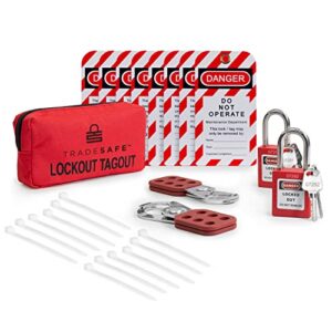 tradesafe lockout tagout kit with hasps, lockout tags, red loto locks - electrical lock out tag out kits for osha compliance, personal loto kit (2 keys per lock)