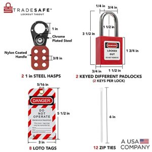 TRADESAFE Lockout Tagout Kit with Hasps, Lockout Tags, Red Loto Locks - Electrical Lock Out Tag Out Kits for OSHA Compliance, Personal Loto Kit (2 Keys Per Lock)