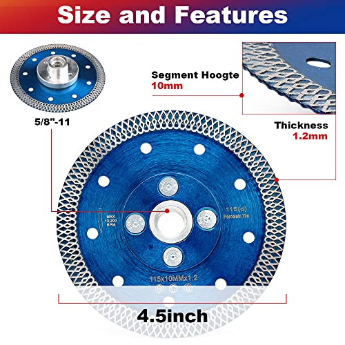 4.5" Tile Blade Super Thin Diamond Porcelain Blade with Flange for Cutting Porcelain Tile Stone