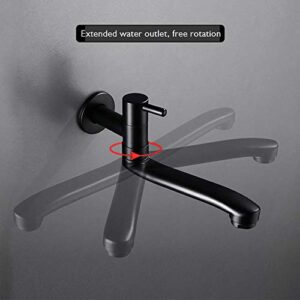 Wall-Mounted Black Cold Water Faucet Washing Machine Mop Pool Garden Taps (21cm)