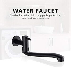 Wall-Mounted Black Cold Water Faucet Washing Machine Mop Pool Garden Taps (21cm)