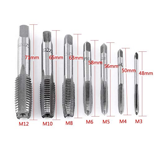 Metric Thread Tap Set, M3 M4 M5 M6 M8 M10 M12 7pcs Hand Threading Tool for Wood, Plastic