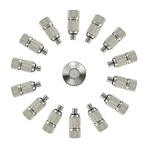 High Pressure Outdoor Anti-drip Fogging Spray Head Outdoor Cooling Misting System Nozzle, UNC 10/24 Stainless Steel Misting Nozzles 0.012" Orifice (0.3mm), Silver Tone,15 Pcs