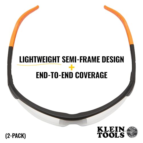 Klein Tools 60159 Safety Glasses, PPE Protective Eyewear with Semi Frame, Scratch Resistant and Anti-Fog, Clear Lens