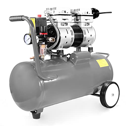 XtremepowerUS 1.0HP Quiet Air Compressor Tank Oil-Free Compressor Steel Tank 8-Gallons With Air Filter Regulator, Grey