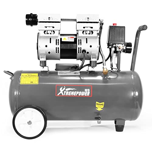 XtremepowerUS 1.0HP Quiet Air Compressor Tank Oil-Free Compressor Steel Tank 8-Gallons With Air Filter Regulator, Grey