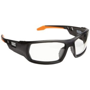 klein tools 60163 safety glasses, professional ppe protective eyewear with full frame, scratch resistant and anti-fog, clear lens, 5.6 x 4 inch