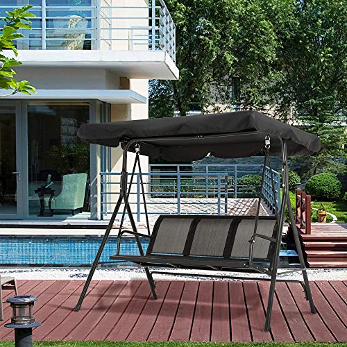 MCombo Outdoor Patio Canopy Swing Chair 3-Person, Steel Frame Textilence Seats Swing Glider, 4507 (Black)