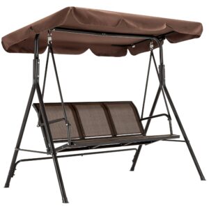 mcombo outdoor patio canopy swing chair 3-person, steel frame textilence seats swing glider, 4507 (brown)
