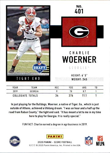 2020 Score #401 Charlie Woerner Georgia Bulldogs NFL Football Card (RC - Rookie Card) NM-MT