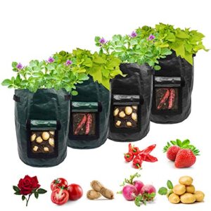 potato grow bags,4-pack 10 gallon carrot grow bag,heavy duty aeration fabric pots vegetable grow bags,easy to use flower non-woven growing bag planting box container garden indoor outdoor