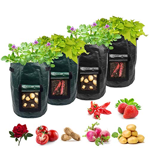 Potato Grow Bags,4-Pack 10 Gallon Carrot Grow Bag,Heavy Duty Aeration Fabric Pots Vegetable Grow Bags,Easy to Use Flower Non-Woven Growing Bag Planting Box Container Garden Indoor Outdoor