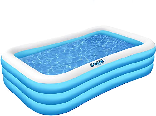 120" Inflatable Family Swimming Pool 120" X 72" X 22" Full-Sized Inflatable Lounge Pool for Baby, Kiddie, Kids, Adult, Infant for Ages 3+. Summer Fun Indoor Outdoor Water Party/Family Activity