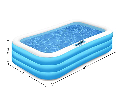 120" Inflatable Family Swimming Pool 120" X 72" X 22" Full-Sized Inflatable Lounge Pool for Baby, Kiddie, Kids, Adult, Infant for Ages 3+. Summer Fun Indoor Outdoor Water Party/Family Activity