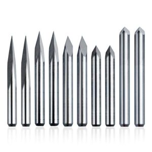 10pcs cnc router v bits, 3 edge pyramid engraving, 1/8" shank cnc 3d milling cutter| 20/30/45/60/90 degrees, 0.1mm tip