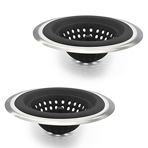 Kitchen Set of 2 Sink Strainers, Flexible Silicone Good Grip Kitchen Sink Drainers, Traps Food Debris and Prevents Clogs, Large Wide 4.5’ Diameter Rim