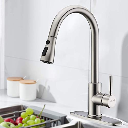 INOVIX, Brushed Sprayer, Nickel Commercial Spring Kitchen Sink High Arc, Single Handle Brass Pull Out Faucets for Kitche