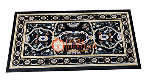 Pietra Dura Black Marble Top 48"x36" Inches Dining Inlay Table Top Furniture Outdoor Decor