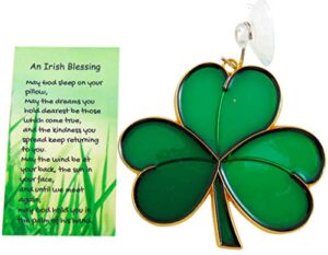 irish suncatcher set with blessing from ireland prayer card and shamrock sun catcher