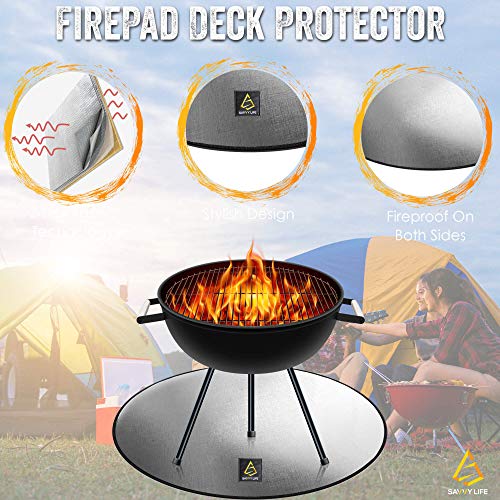 Fire Pit Mat & Grill Mat with 24Pcs Fire Starters | 38" Fireproof Mat Deck Protector | Fire Proof and Fire Resistant | Premium Quality Durable Material | Modern Design | Ideal for BBQ, Patio, Deck