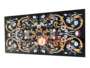black marble inlay living dining table top marquetry arts furniture decorative | 48"x24" inches