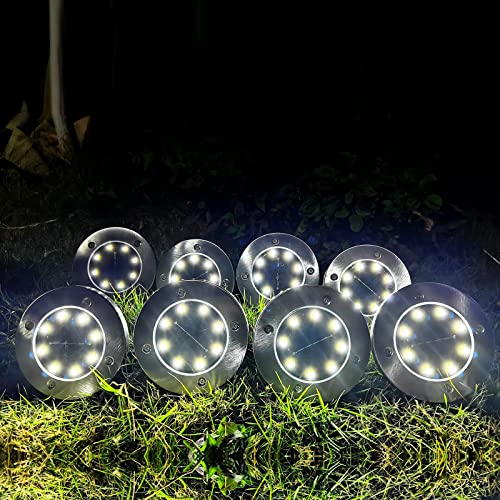 DUUDO Solar Outdoor Lights 12 Packs, Solar Lights Outdoor Waterproof IP65, Outdoor Solar Lights, Disk Solar Garden Lights for Yard Deck Lawn Patio Pathway Walkway Cold White