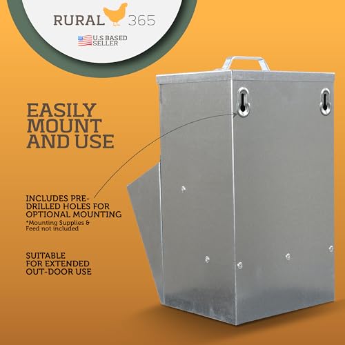 Rural365 50lb Capacity Galvanized Chicken Feeder Weatherproof Coop Dispenser