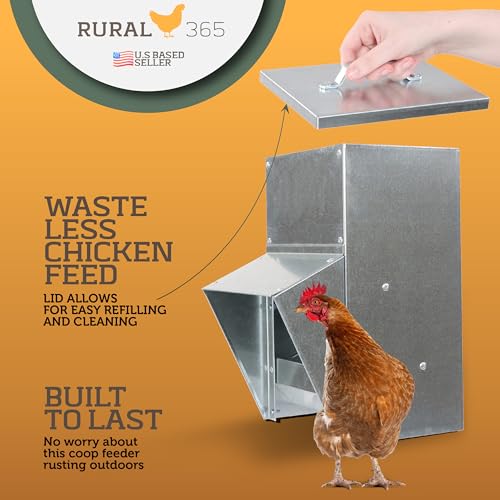 Rural365 50lb Capacity Galvanized Chicken Feeder Weatherproof Coop Dispenser