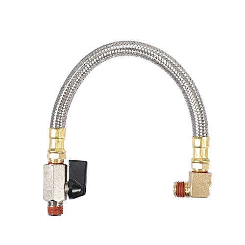 Kbrotech Extended Tank Drain Valve Assembly Kit Flexible Braided Steel Tube 10 inch 1/4 Inch NPT Pipe Fitting for Air Compressor