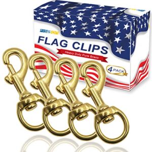 pission flag clips 4 pack heavy duty brass swivel snaps hook for rope, flag pole hardware to attach with rope, dog chain, leather craft