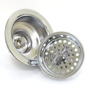 Twist Lock Basket Strainer Replacement (Premium 304 Stainless Steel Construction) for 3-1/2" Spin and Seal Drains W/Threaded Stopper Function-VARNAHOME