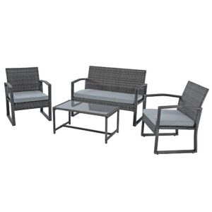 Patiorama 4 Pieces Outdoor Patio Furniture, Wicker Conversation, Rattan Chair, Modern Bistro Set with Coffee Table, Garden Balcony Backyard Poolside (Light Grey)