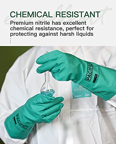 PACIFIC PPE 2 Pairs Nitrile Chemical Resistant Gloves, Flocked, Resist Strong Acid, Alkali, 15 mil, 12.6", X-Large