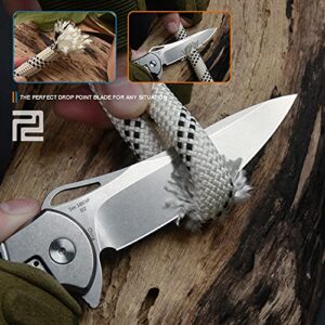 ARTISANCUTLERY Artisan Cutlery Hoverwing Pocket Folding Knife ATZ-1801P, Tactical EDC Knife with Stonewash D2 Blade and Steel Handle for Men Outdoor Hiking Camping Survival Hunting,White