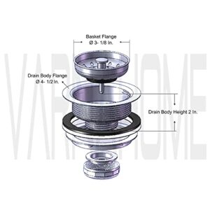 VARNAHOME Standard 3-1/2 Kitchen Sink Stainless Steel Drain Assembly With Strainer Basket Stopper/CSA Approved