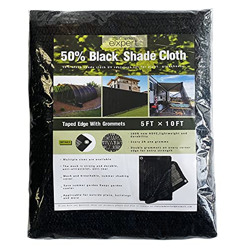 Garden EXPERT 50% Black Shade Cloth 5ft X 10ft Taped Edge with Grommets Sun Net Mesh for Garden Patio Backyard