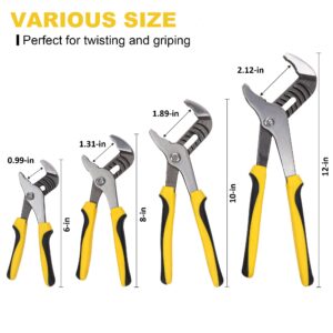 TOPLINE 4-piece Groove Joint Pliers Set with Bi-Material Handles, Tongue and Groove Pliers Set Included 12-in, 10-in, 8-in and 6-in, Perfect for Plumbing Repair and Basic Home Maintenance