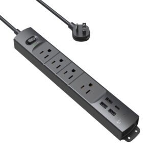 trond surge protector power strip with usb, ultra thin flat plug 3ft extension cord 1625w, 3 usb a & 1 type c, 4 ac outlets 1440j surge protection wall mount for home office dorm room, black