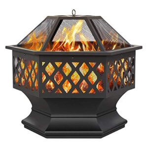 topeakmart portable fire pit outdoor firepit with mesh sides cover poker steel heater fireplace wood burning pit hexagon shaped fireplace metal brazier 24in
