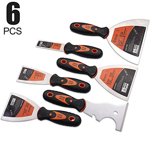 CLEAR STYLE Putty Knife And Painters Knife 6 Pack Set, Dry Wall Taping Knife with Pro Grip Handle