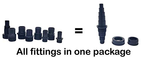 Sealproof Pond Tubing Pump Fitting, 30 Configurations, Works with Most Pumps, Fish Safe, Black