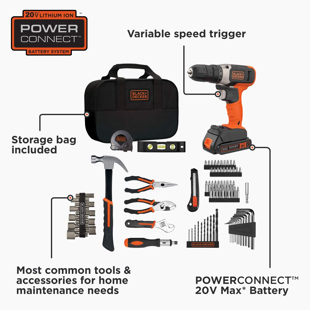 beyond by BLACK+DECKER Home Tool Kit with 20V MAX Drill/Driver, 83-Piece (BDPK70284C1AEV)