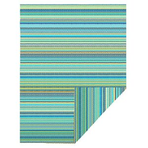 jbgo outdoor rug,patio rug,4' x 6' reversible woven lightweight large plastic striped stain proof indoor area runner mat for deck patio camping beach picnic bbq (turquoise blue stripes)