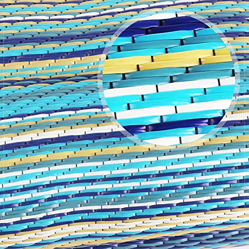 JBGO Outdoor Rug,Patio Rug,4' x 6' Reversible Woven Lightweight Large Plastic Striped Stain Proof Indoor Area Runner Mat for Deck Patio Camping Beach Picnic BBQ (Turquoise Blue Stripes)