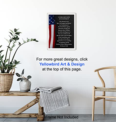 Military Oath of Enlistment - Patriotic American Flag Wall Art Decor, Decoration - Gift for Soldiers, Army, Navy, Air Force, Marines, Coast Guard, Veterans, Vets - Poster Print - 8x10 Photo