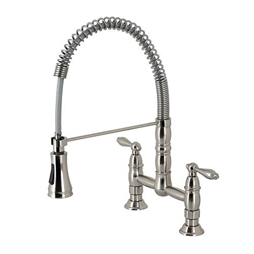 Kingston Brass GS1278AL Heritage Pull-Down Sprayer Kitchen Faucet, Brushed Nickel