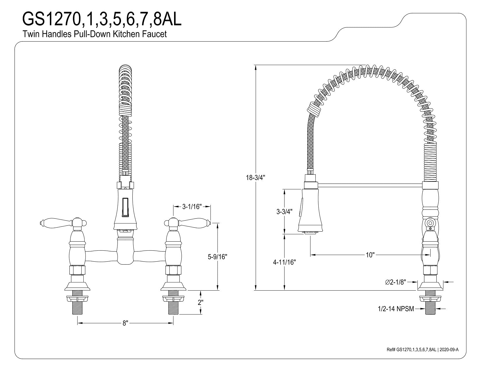 Kingston Brass GS1275AL Heritage Pull-Down Sprayer Kitchen Faucet, Oil Rubbed Bronze